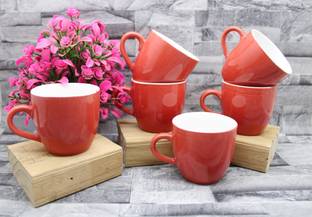 laghima jadon Pack of 6 Ceramic Tea/Coffee Cups Glossy Red U Shape Latest Design Beautiful 150 ML Microwave Safe