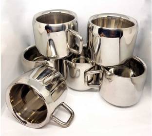 Vikas Metal Pack of 6 Stainless Steel Double wall Stainless Steel Tea Cups 6pcs For Tea