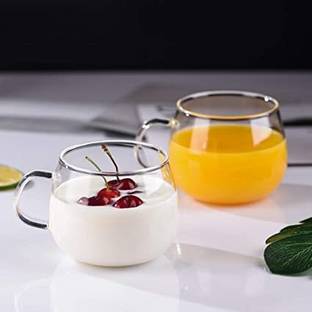 TINSUHG jumbo tea mug with Handle for juice, milk, coffee, green tea etc 450ml 2pcs Glass Coffee Mug
