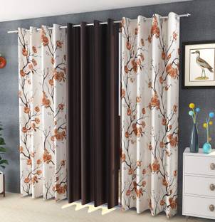 AH ARTSY HOME 214 cm (7 ft) Polyester Room Darkening Door Curtain (Pack Of 3)