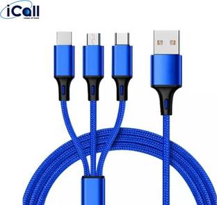 icall USB Type C Cable 2 A 1.2 m Unbreakable 3-In-1 Charging Cable| Micro Usb, Type-C And Lightning, 2A
