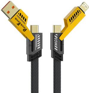 PunnkFunnk Lightning Cable 1 m Metal Braided 4in1 Lightning Cable – 1m USB C, Lightning, USB A, 66W Fast Charging, Dual Device Support