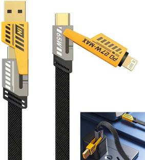 FKU Lightning Cable 1.5 m 4-in-1 USB-C Cable, PD 65W 1.5 Meter Fast Charging Cable Metal connecters & Data Sync, Flat Braided Charger Cord with Type C/USB A