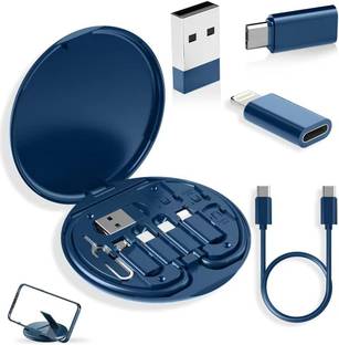 FKU USB Type C Cable 0.3 m 60W USB Adapter Cable Conversion Storage Box, Multi-Type Charging Convertor USB C to Lightning Type C Micro Data Transfer Tool Contains Card Slot Tray Eject Pin, Use as Phone Holder