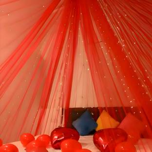 1iAM Red Transparent Decoration Net Backdrop for Birthday,Anniversary,Photo Shoot,Wedding