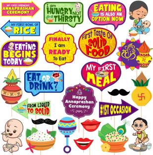ZYOZI 25 Pcs Annaprasanam Photo Booth Props,Baby Photoshoot Props for Rice Ceremony Photo Booth Board