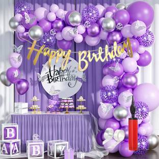 R G ACCESSORIES Purple Golden Balloons, Happy Birthday Decoration Kit (Pack Of 70)