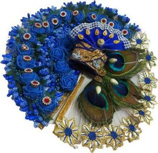 SHYAM Laddu Gopal FESTIVAL Special CALCUTTA PATCH HEAVY Look Dress Decorate With MOR PANKH,Flowers And MUKUT/Pagdi [JANMASHTAMI Special Dress] Size (1) Handmade Premium Quality Dress