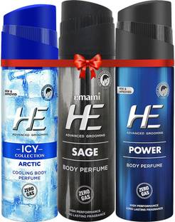 HE Deo Arctic + Sage + Power | 120 ML Each Deodorant Spray  -  For Men