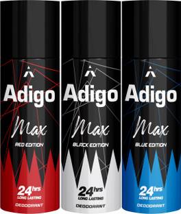adigo Max Red| Blue| Black 24hrs Long Lasting | 165ml Each Deodorant Spray  -  For Men