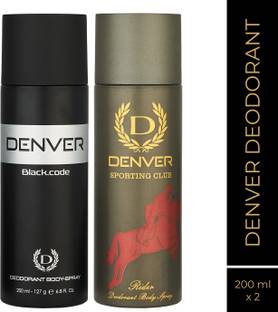DENVER Black Code & Sporting Club Rider Long Lasting Deodorant Spray  -  For Men