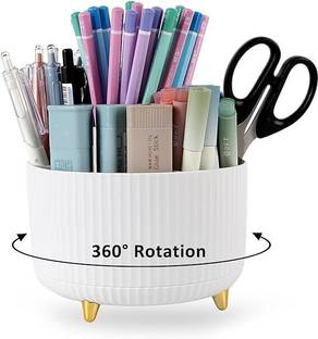 Tap2kaart 5 Compartments Plastic Organizer 360° Rotating Multipurpose Storage Desk Organizer Pen Stand