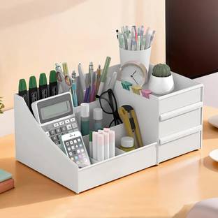 KUBER INDUSTRIES 9 Compartments Plastic Desk Organizer