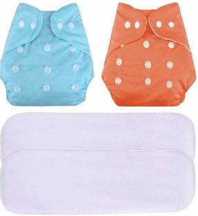 kogar All In One Trendy Reusable Adjustable Washable Multicolour Diaper Nappy For Baby New Born To 2 Year (2Diaper +2 Insert) - S - M