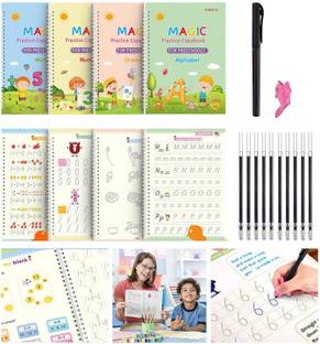 Sank Magic Practice Copybook, (4 BOOK + 10 REFILL+ 1 Pen +1Grip) Number Tracing Book