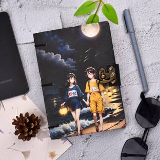 Al Zohra Handicraft Leather Cardboard Girl Boy Print Special Binding A5 Diary Notebook A5 Notebook Unruled 200 Pages