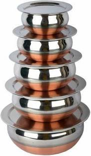 LIMETRO STEEL Set of 5 Copper Bottom Stainless Steel Handi Set / Cookware Set with Lid ( Capacity : 0.5 Ltr , 0.75 Ltr , 1 Ltr , 1.5 Ltr , 2 Ltr) Cookware Set