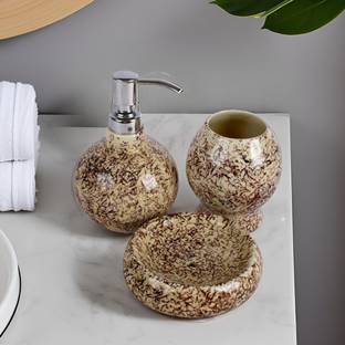 kreative homes Ceramic Bathroom Accessories Set and Organization(Set of 3, Green) Ceramic Toothbrush Holder