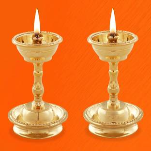 Sacch Pure Brass Udupi Nanda Diya for Puja Traditional Gold Finish Brass (Pack of 2) Table Diya Set