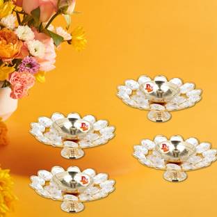 SBBCO Divine Magnet Crystal Brass Designer Diyas Crystal (Pack of 4) Table Diya Set