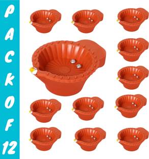 LeafBlu Water Sensor Reusable Led Diyas for Home Decor,Festivals Decoration Diwali Light Plastic (Pack of 12) Table Diya