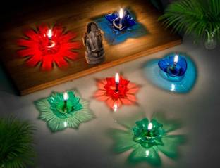 ABC HARVI TRADLINK Designer Transparent 3D Reflection Plastic Oil Diya - Multicolor Plastic (Pack of 12) Table Diya Set