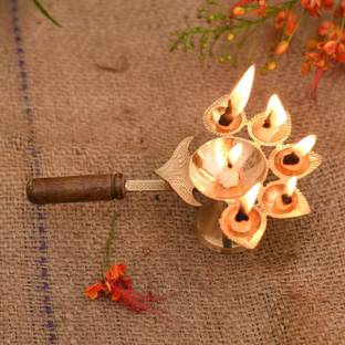 SBBCO Divine Magnet wooden panch arti small Brass Table Diya