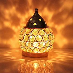 SAARTHI Brass Crystal Oil Lamp Tea Light Holder Lantern Oval Shape Brass Table Diya