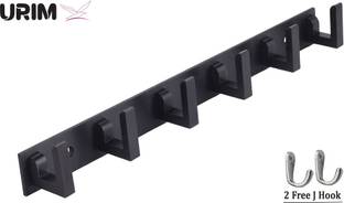 URIM Premium Stainless Steel 6 Pin Cloth Hanger Wall Mounted Bathroom Cloth Hanger,Coth Wall Hook,Door Hooks Rail for Hanging Keys,Clothes,Towel (Pack of 1) BLACK WITH 2 J HOOKS Door Hanger