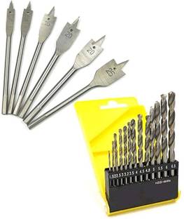 Kshivi DB112 Drill Bits 13 pcs of Hss Drill Bit Set and 6 Pcs Hex Shank Flat Trishul Drilling Bits for drilling Wood, Steel, Plastic and Aluminium Rotary Bit Set