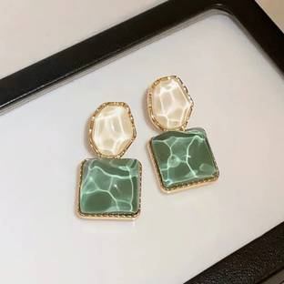 BLINGEE Green Crystal Stone Korean Earrings For Women Girls Trendy Fashion Earring Crystal Alloy Earring Set, Drops & Danglers