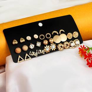 Karishma Kreations Karishma Kreations 28 pcs Stylish Hip Latest Korean Earrings Set for Girls Women Cubic Zirconia Brass Earring Set, Hoop Earring, Drops & Danglers, Stud Earring