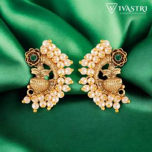 house of common Pearl Beaded Stylish Green Coloured Classic Style Earrings For Women & Girls Cubic Zirconia Alloy Stud Earring