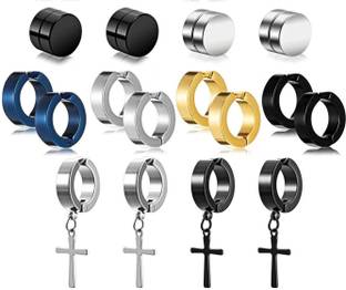 vien Magnet Non Piercing Cross Hoop Set Clip on Magnetic Stud for Men Women Metal Hoop Earring, Magnetic Earring, Drops & Danglers