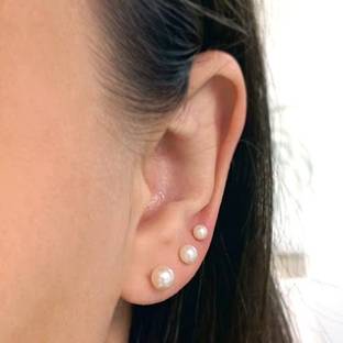 VIGHNAHARTA sizzling Glittering Pearl Stud Earring for Women and Girls [VFJ1801ERG-3PAIR ] Pearl Brass Stud Earring
