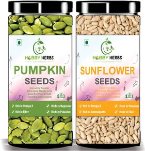 Hobby Herbs Raw Sunflower Seeds and Raw Pumpkin Seeds | Pumpkin Seed and Sunflower Seed Combo | 100 Gram Each | Seeds For Eating | Super Saver Combo Seeds Sunflower Seeds, Pumpkin Seeds