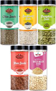 YUM YUM Healthy Raw Seeds Combo Pack ( Chia, Sunflower, Pumpkin, Flax & Watermelon ) 1kg Chia Seeds, Sunflower Seeds, Pumpkin Seeds, Brown Flax Seeds, Watermelon Seeds