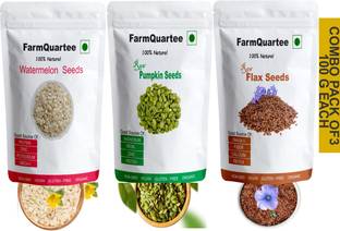 FarmQuartee Watermelon Seeds, Flax Seeds & Pumpkin Seeds Combo for Healthy heart, Boosted, Watermelon Seeds, Pumpkin Seeds, Brown Flax Seeds