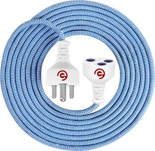 ezoubuy 3 Pin Blue Cotton Threaded Male to Female Expandable Electric Extension Wire 6 A Three Pin Socket