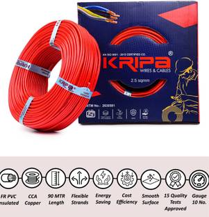 kripa FAB 2.5 sqmm|FR PVC|Copper insulated |Lite Single Core| House Ftting Wire 10 No. 2.5 sq/mm Red 91 m Wire