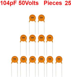 ELPH 25 Pcs 104 pF 50Volts Ceramic Disc Capacitor 0.1 uF Electronic Components Electronic Hobby Kit
