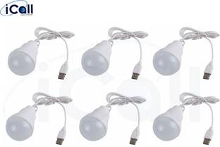 icall 6 USB LED Bulb 5 Watt 6 Volts Bright Light Reading Lamp for Camping Used with Any Laptop, PC, Power Bank Led Light