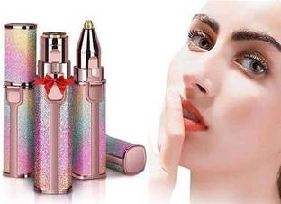PKK TRADERS Portable eyebrow Rechargable trimmer for women, epilator for women, facial hair remover for women, Face, Lips, Nose Hair Removal Rechargable Electric 2 in 1 Trimmer with Light (Rainbow)-HX-203B Runtime: 70 min Trimmer for Women (Rose Gold) Hair Curler
