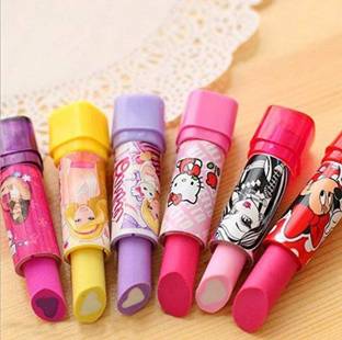 RHINETOYS Girl's Cartoon Lipstick-Shaped Eraser: Six-Pack Non-Toxic Erasers Non-Toxic Eraser