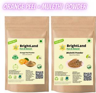 Brightland 100% Pure & Natural Orange peel powder &Mulethi powder for brightSkin pack of 2 ( 75gm Each)