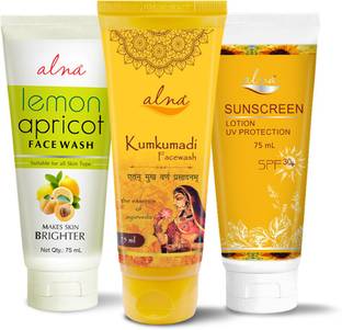 ALNA Lemon Apricot + Kumkumadi + Sun Screen Lotion Spf 30+ |For Clear & Glowing Skin| Face Wash