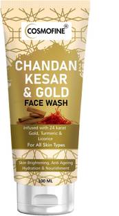 cosmofine Chandan Kesar Gold Facewash for Skin Brightening & Lightening, Tan Removal & Pore Cleaning Face Wash