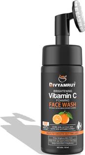 DIVYAMRUT SKIN SCIENCE Brightening Vitamin C Foaming with Built-In Face Brush for deep cleansing - No Parabens, Sulphate, Silicones & Color - 150 ml  Face Wash