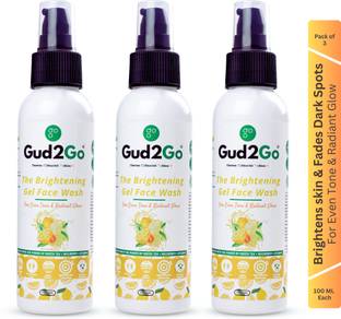 Gud2Go Brightening Gel Facial Wash Infused With Vitamin C, Green Tea and Mulberry | Dark Spot Reduction, Exfoliating, Even Skin Tone & Glowing Youthful Look | For Radiant Glow, Acne & Pimple Control, Oil Control, Anti-Wrinkle, Hydrating, Gentle Cleansing, Glowing Skin | Best For Dry, Oily and Sensitive Skin | For Man & Women | Face Wash