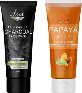 Alna Care Charcoal activated With Papaya Grape Face wash |  Combo Face Wash